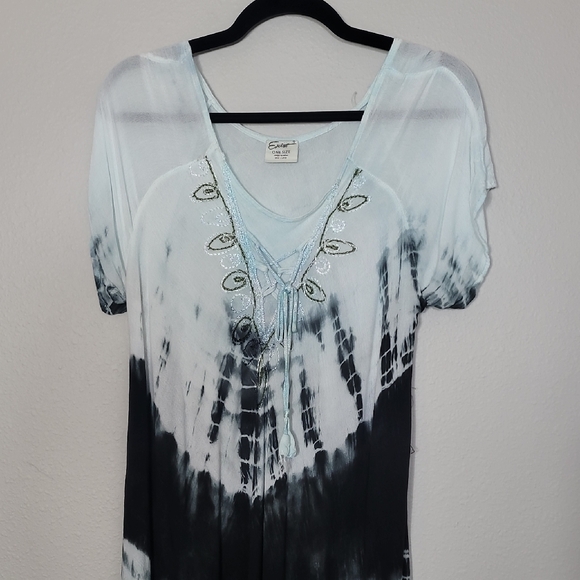 Y2K Tie Dye Midi Maxi Dress One Size Blue Lace Up Fairy Goth Grunge Hippie Boho - Picture 2 of 15